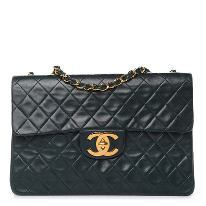 Chanel Lambskin Quilted XL Jumbo Single Flap Green 1 of 18