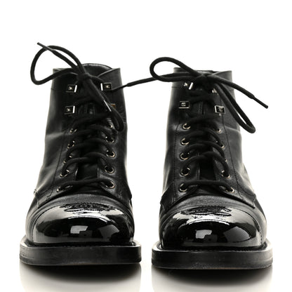 Chanel Iridescent Calfskin Patent Cap Toe Combat Boots 39.5 Black 2 of 9