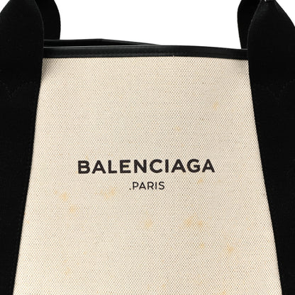 Balenciaga Cotton Canvas Satin Calfskin S Navy Cabas Natural Black 9 of 11