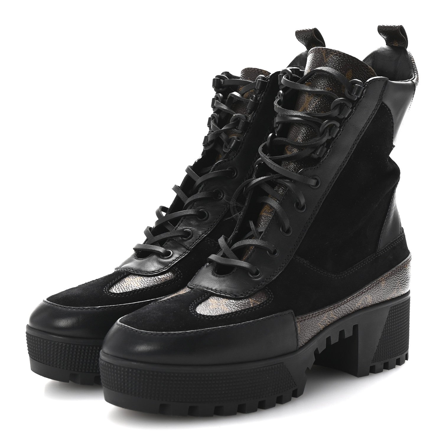 Louis Vuitton Suede Calfskin Monogram Laureate Platform Desert Boots 40 Black 4 of 9