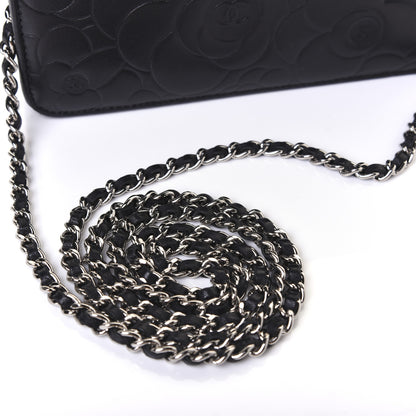 Chanel Lambskin Camellia Embossed Wallet on Chain WOC Black 15 of 16