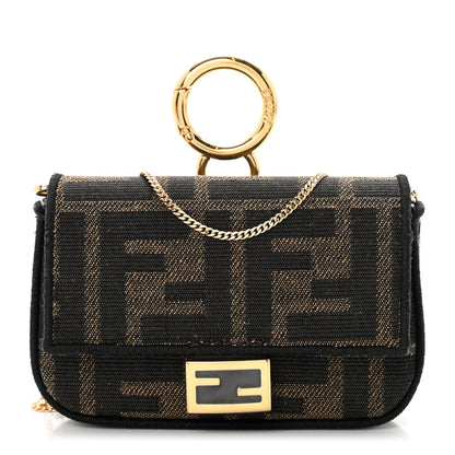 Fendi Fabric Jacquard FF 1974 Nano Baguette Charm Tobacco Moro Black 1 of 6