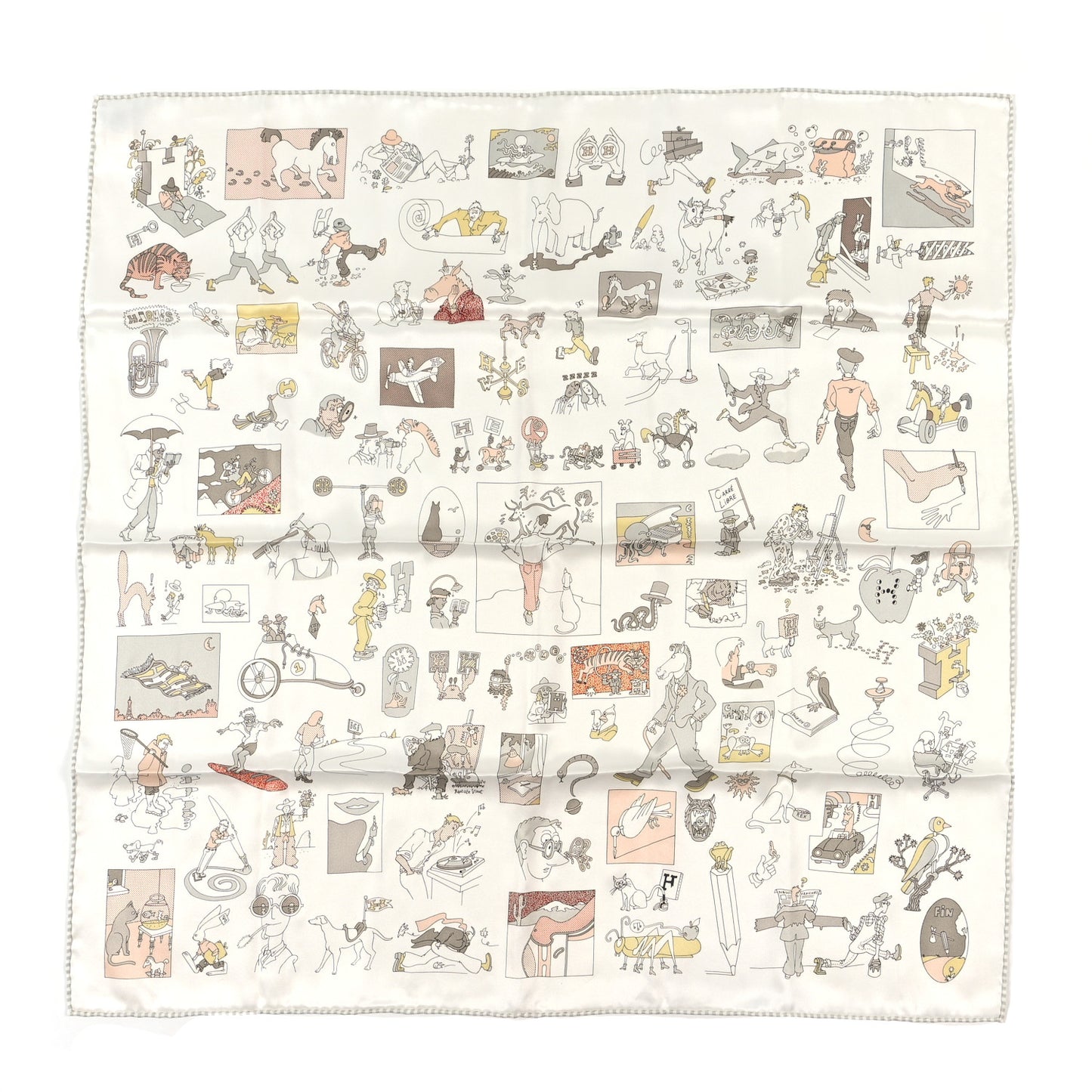 Silk Carre Libre Scarf 70 White Gris Rose