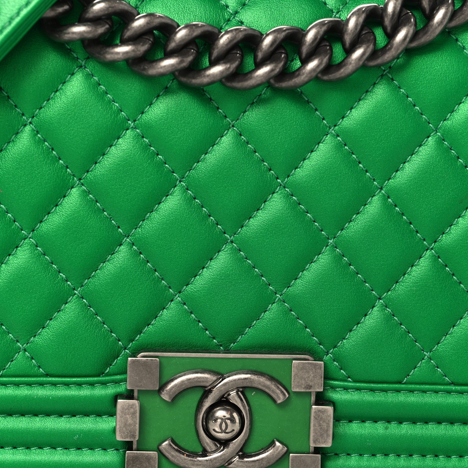 Chanel Metallic Calfskin Quilted Medium Boy Flap Green 8 of 10