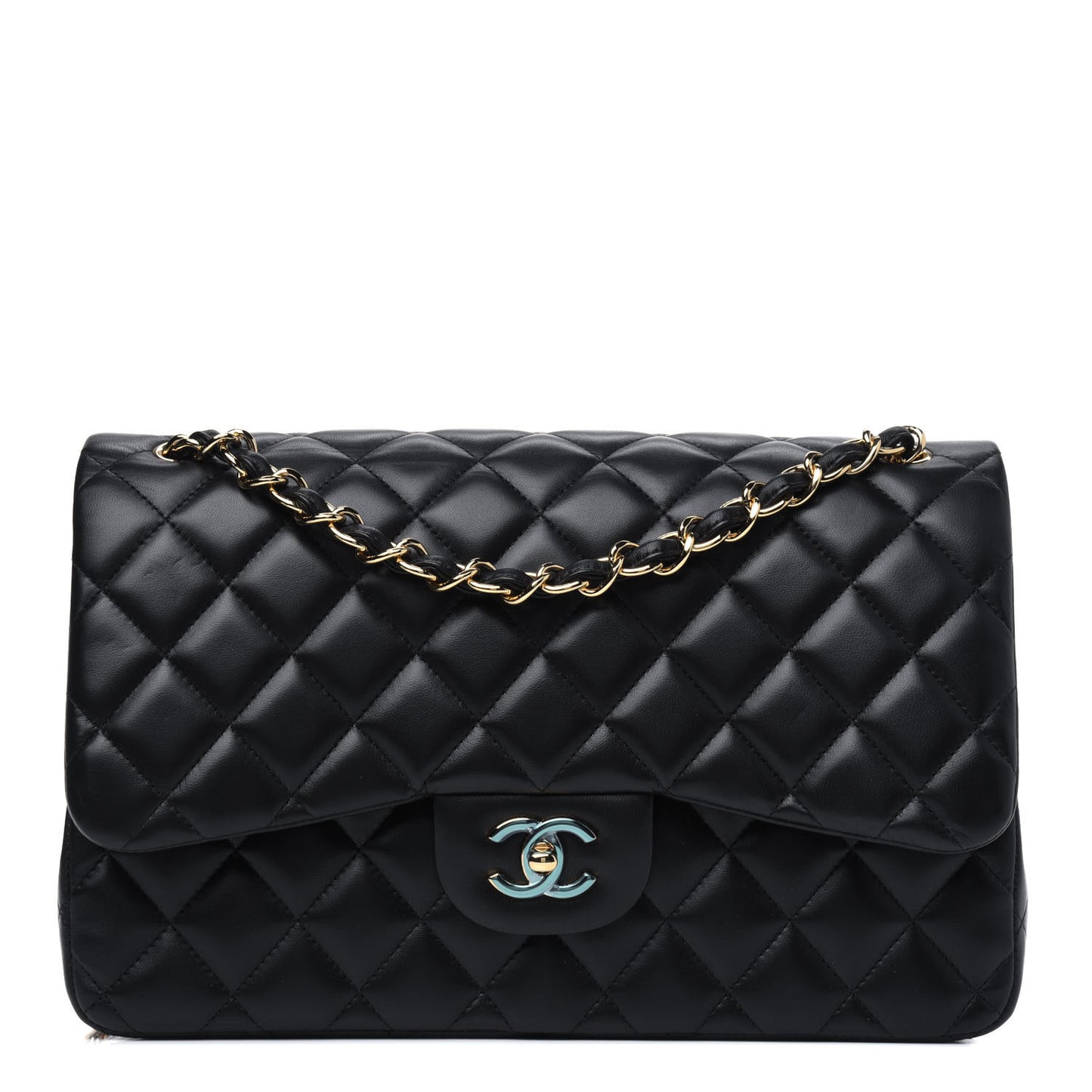 Lambskin Quilted Jumbo Double Flap Black