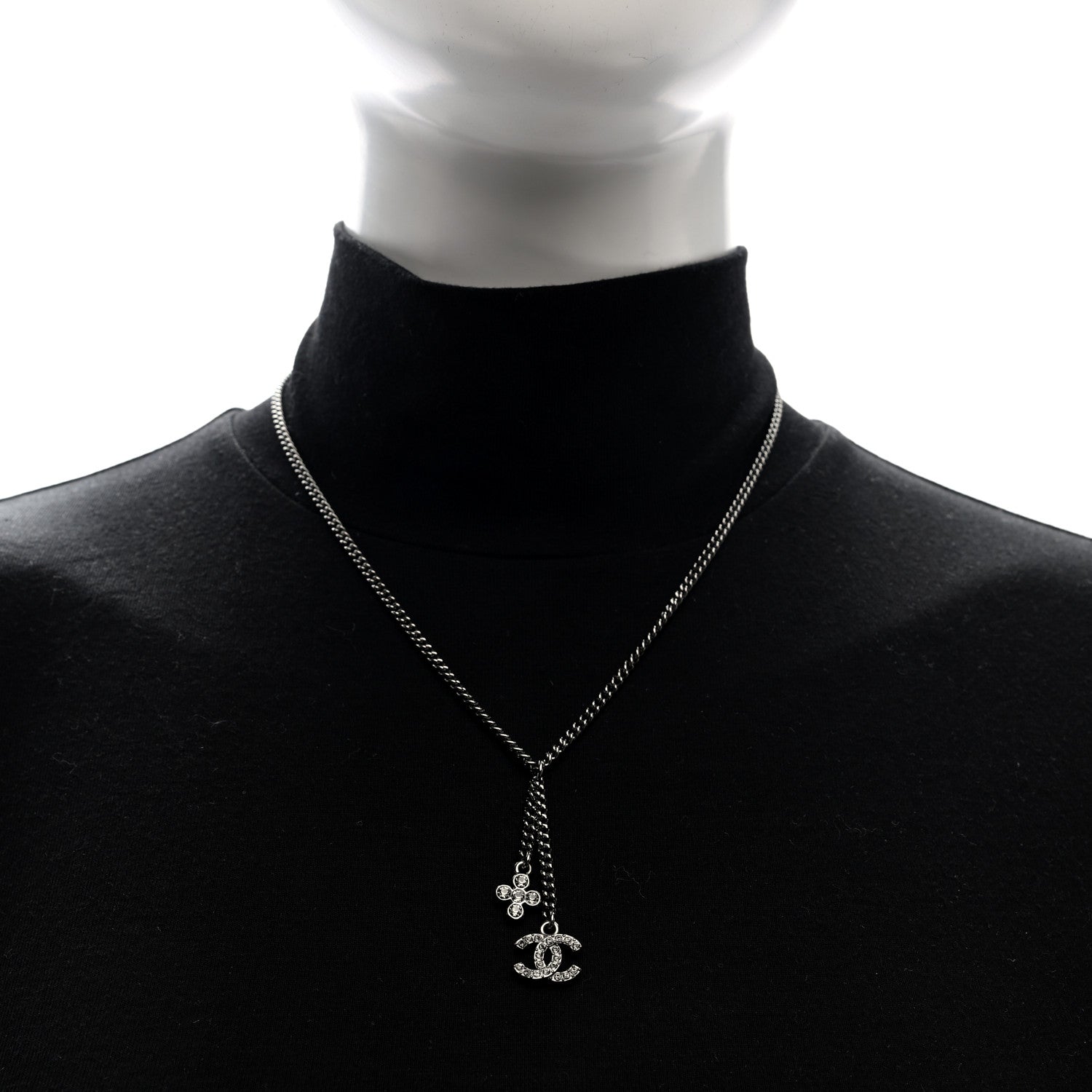 Chanel Ruthenium Crystal Flower CC Lariat Necklace 2 of 5