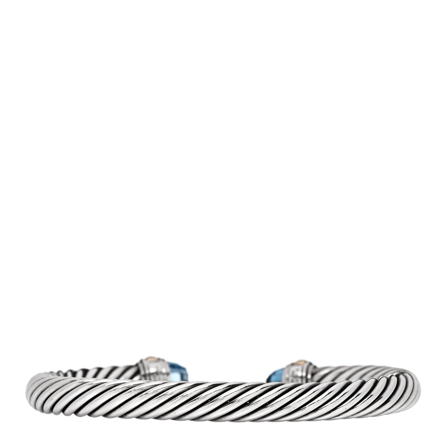 Sterling Silver 14K Yellow Gold Blue Topaz 7mm Cable Classics Bracelet