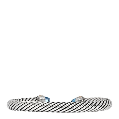 David Yurman Sterling Silver 14K Yellow Gold Blue Topaz 7mm Cable Classics Bracelet 2 of 3