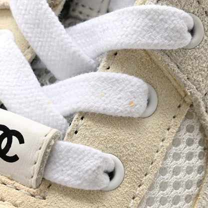 Chanel Mesh Suede Calfskin Grained Calfskin Womens CC Sneakers 38 White Black 9 of 11