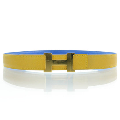 Hermes Courchevel Reversible Thin H Belt 70 Bleu France and Jaune 1 of 5