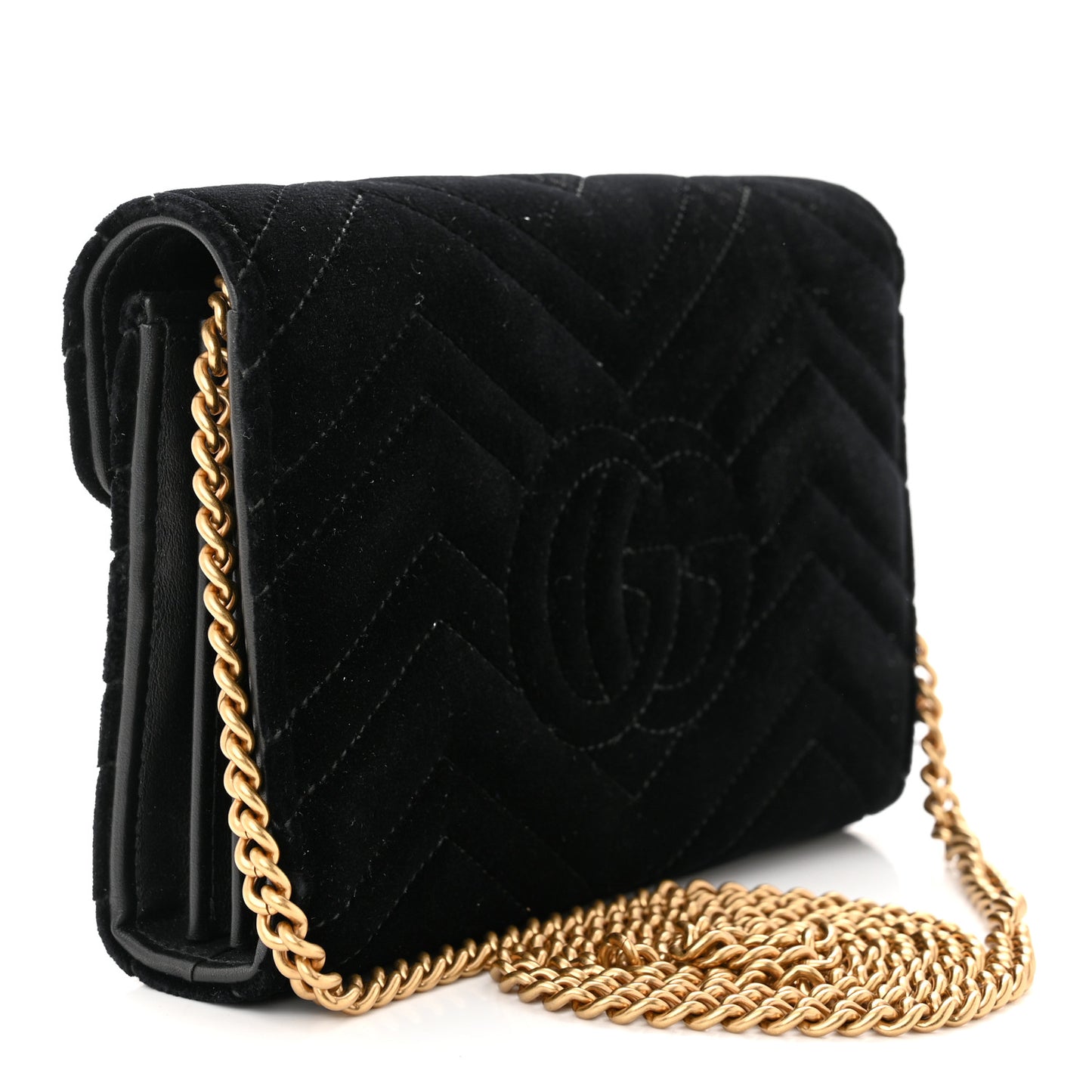 Velvet Matelasse GG Marmont Chain Wallet Black