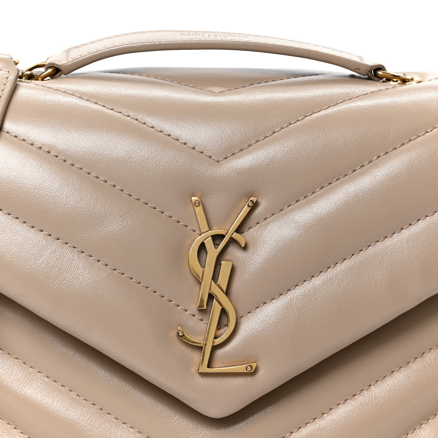 Saint Laurent Calfskin Y Quilted Monogram Small Loulou Chain Satchel Dark Beige 9 of 11