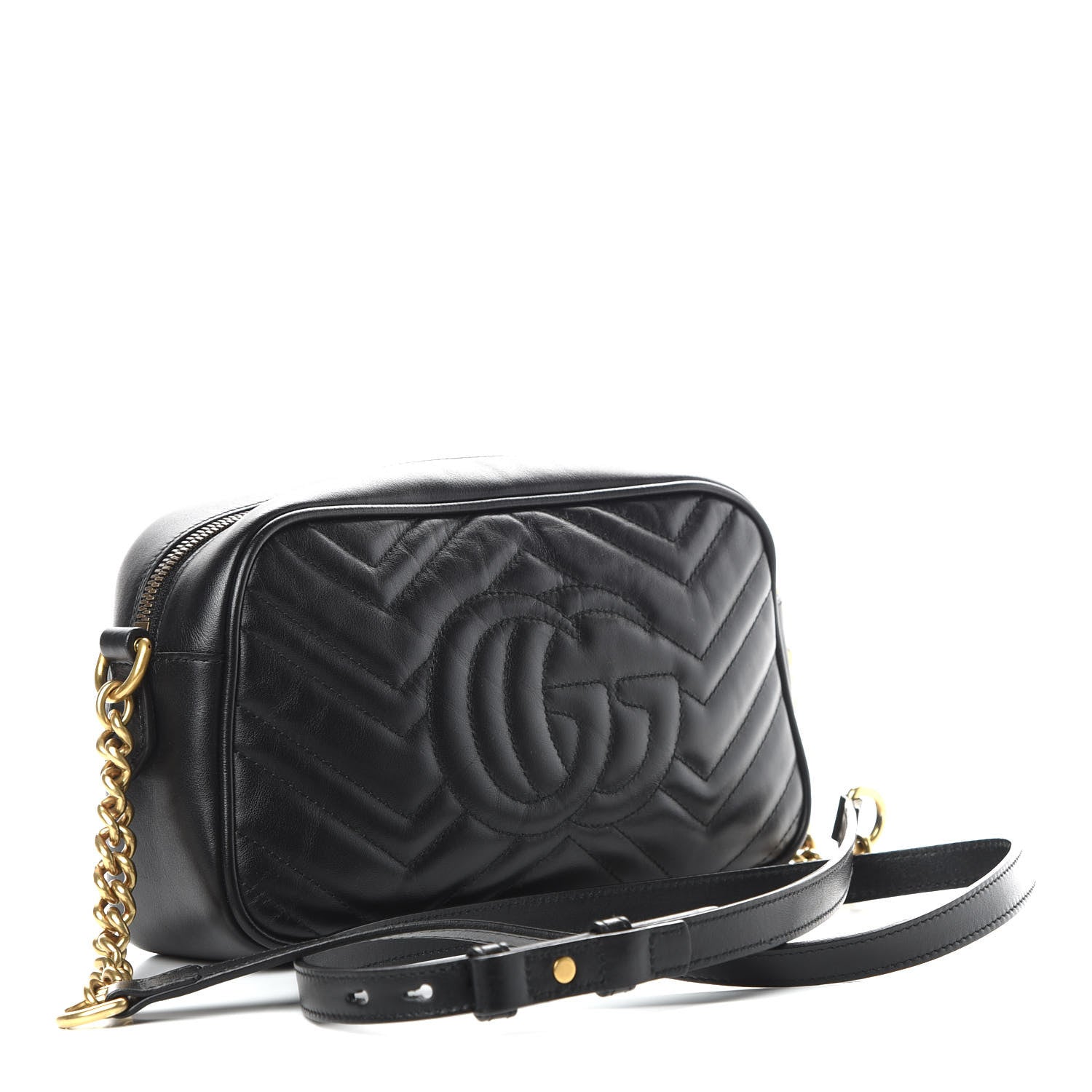 Gucci Calfskin Matelasse Small GG Marmont Chain Shoulder Bag Black 3 of 12
