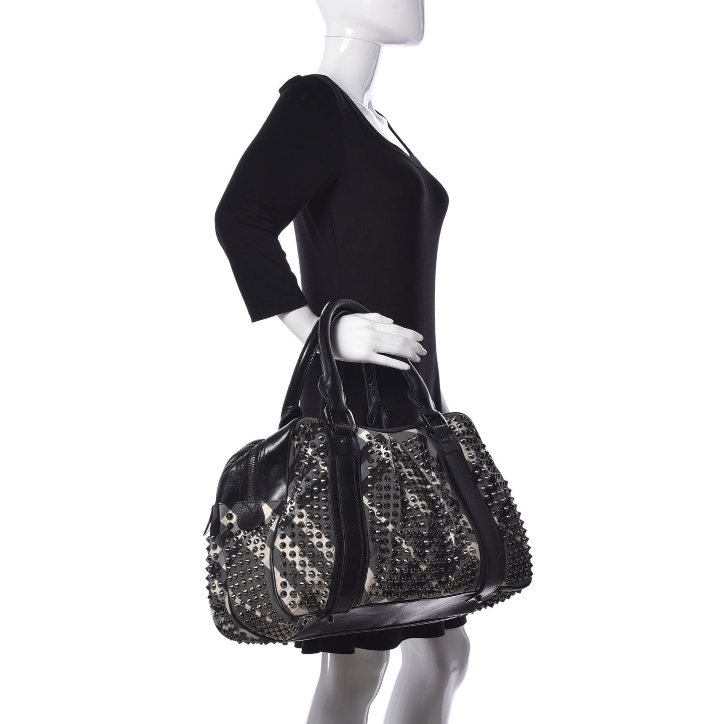 Nylon Beat Check Studded Satchel Black
