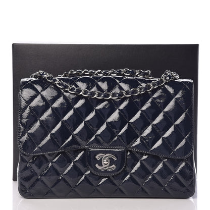 Chanel Distressed Patent Quilted Jumbo Single Flap Navy 15 of 15
