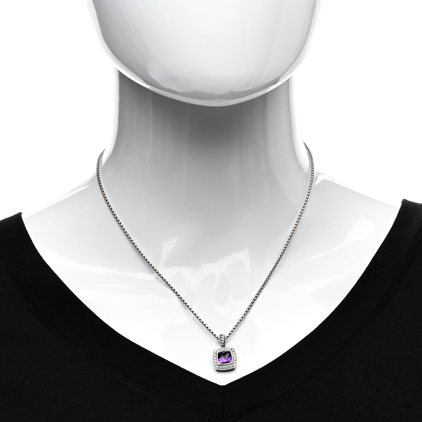 Sterling Silver Diamond Amethyst 7mm Petite Albion Pendant Necklace