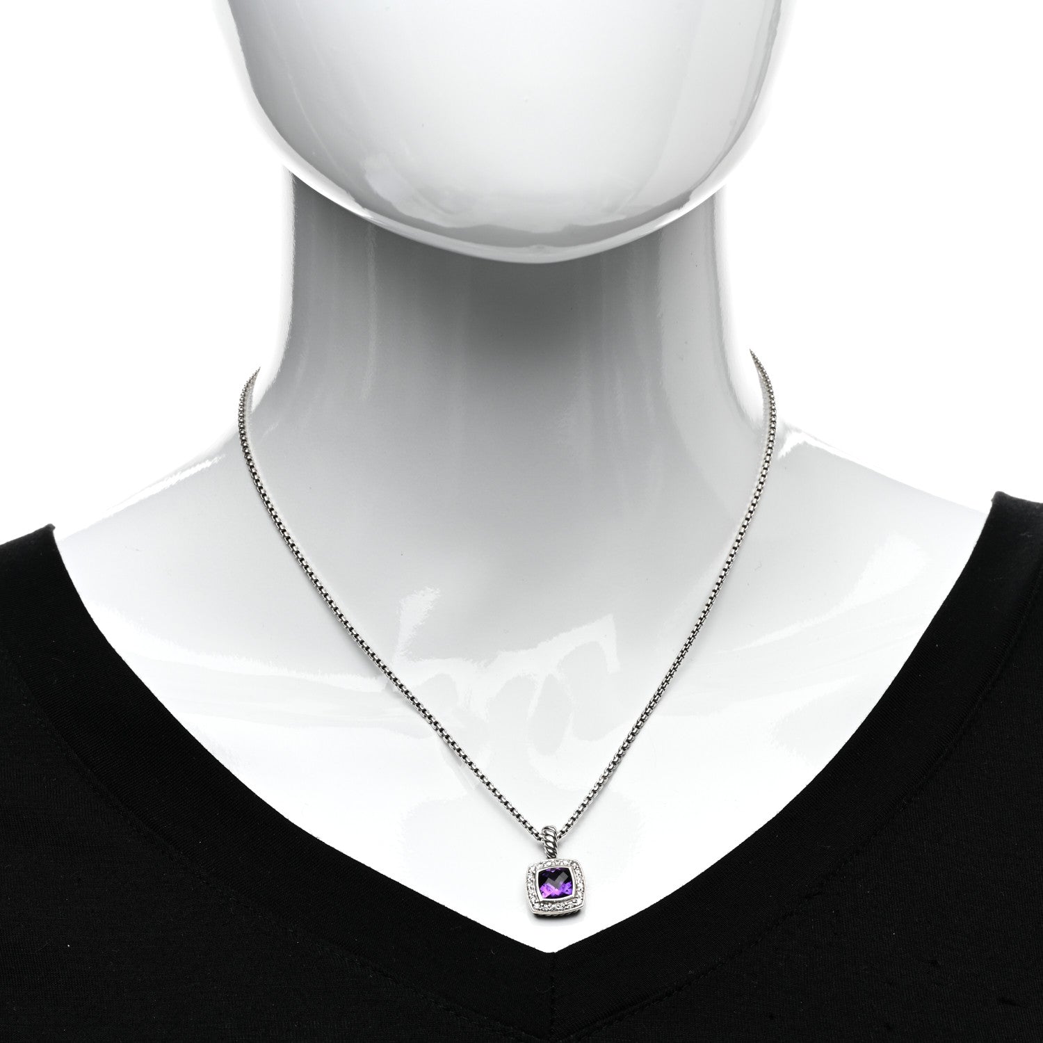 David Yurman Sterling Silver Diamond Amethyst 7mm Petite Albion Pendant Necklace 2 of 4