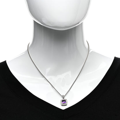 David Yurman Sterling Silver Diamond Amethyst 7mm Petite Albion Pendant Necklace 2 of 4