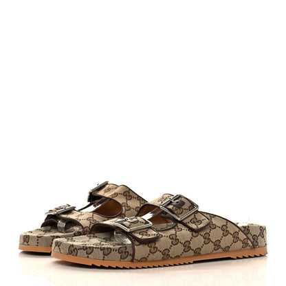 Gucci GG Monogram Lavaredo Eco Fabric Mens Slide Sandals With Straps 12 Beige Ebony Light Brown 3 of 10