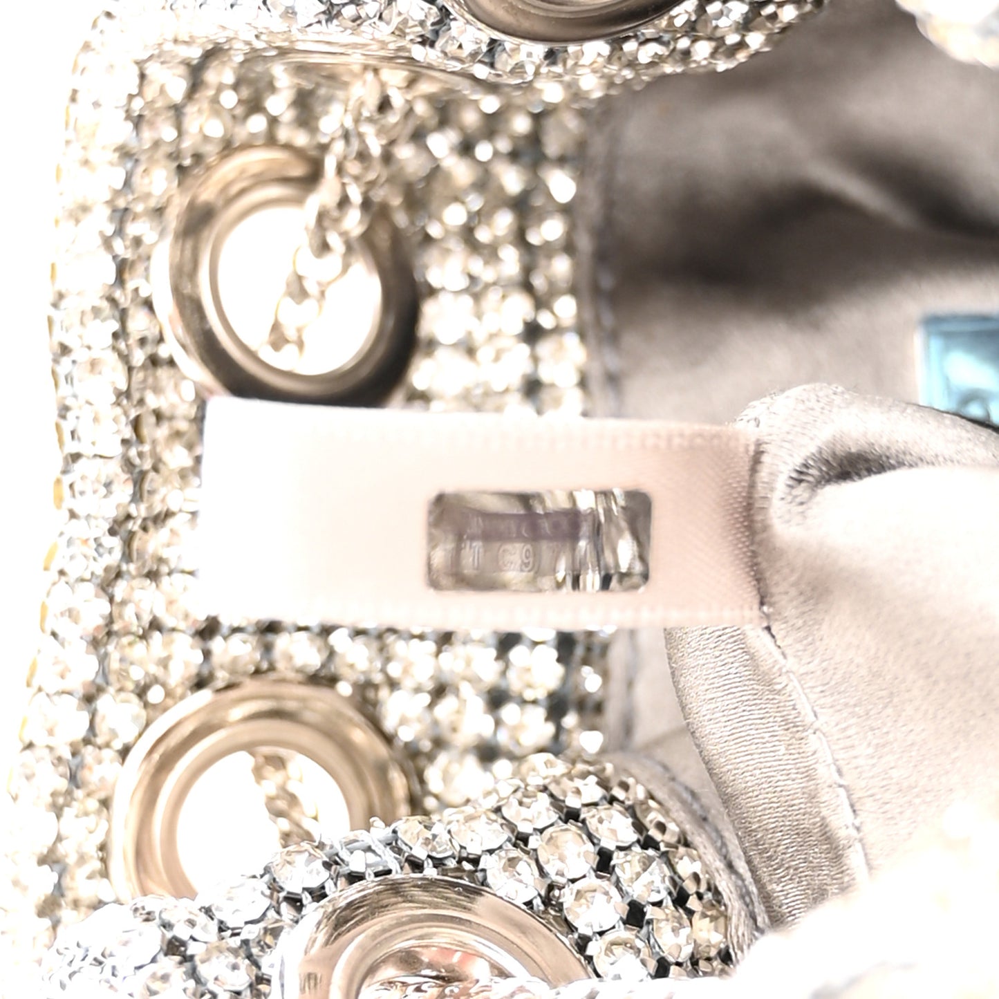 Satin Crystal Embellished Micro Bon Bon Bag Silver