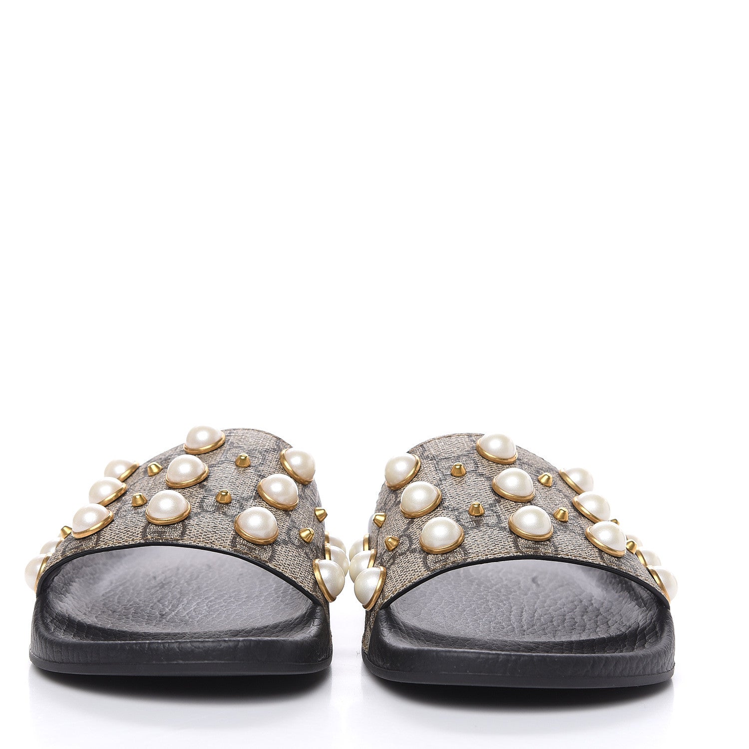 Gucci GG Supreme Monogram Pearls Slide Sandals 37 Beige 2 of 8
