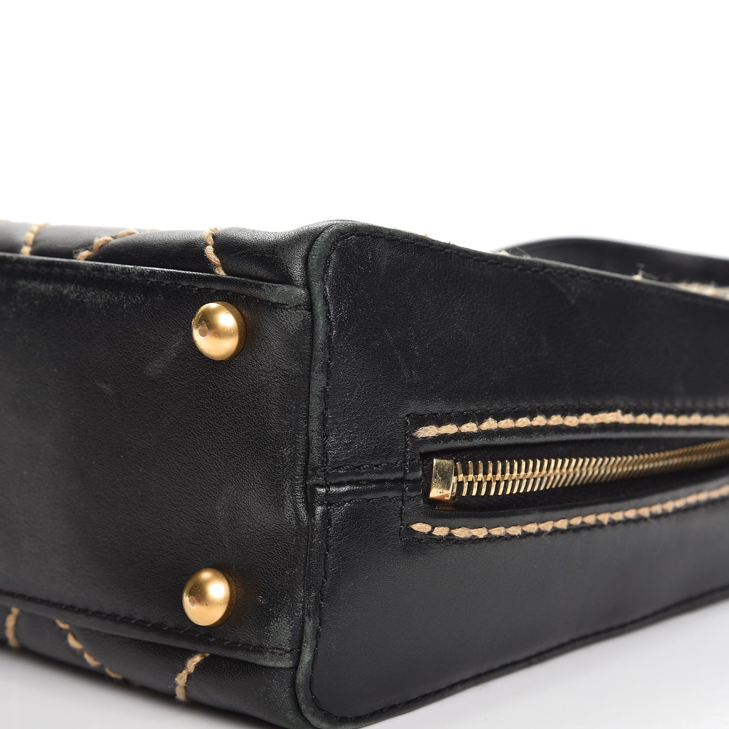 Calfskin Contrast Stitch Small Surpique Bowler Black
