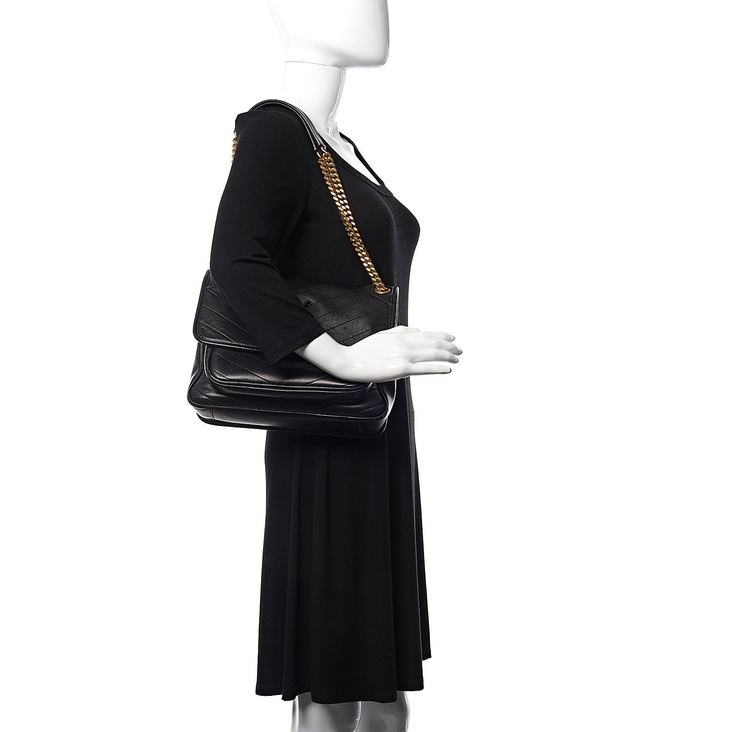 Saint Laurent Lambskin Matelasse Monogram Medium Niki Chain Satchel Black 2 of 10