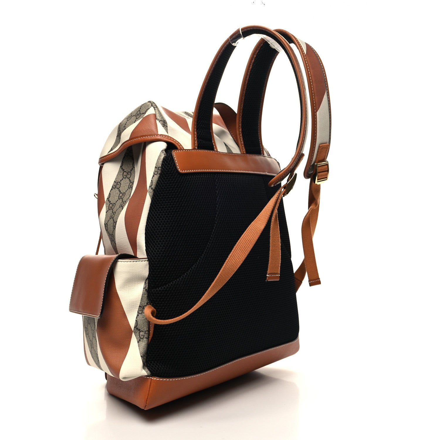 Gucci GG Supreme Monogram Calfskin Rhombus Print Medium Ophidia Double Buckle Backpack Beige Ebony Mystic White Hazel Brown 3 of 10