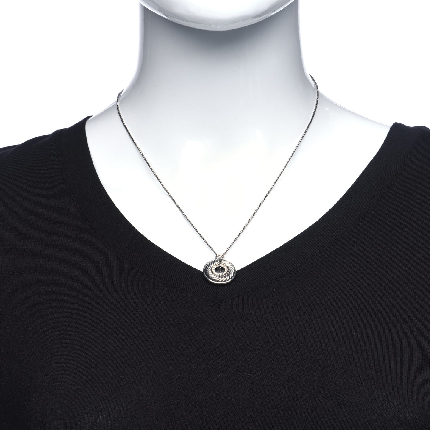Sterling Silver Diamond Sculpted Cable Disc Necklace