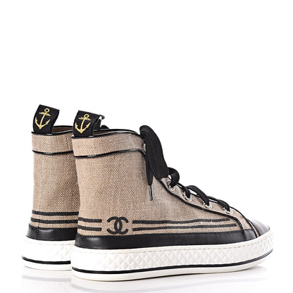 Chanel Fabric Lambskin Lace Up Cap Toe Sneakers 37 White Black 4 of 11