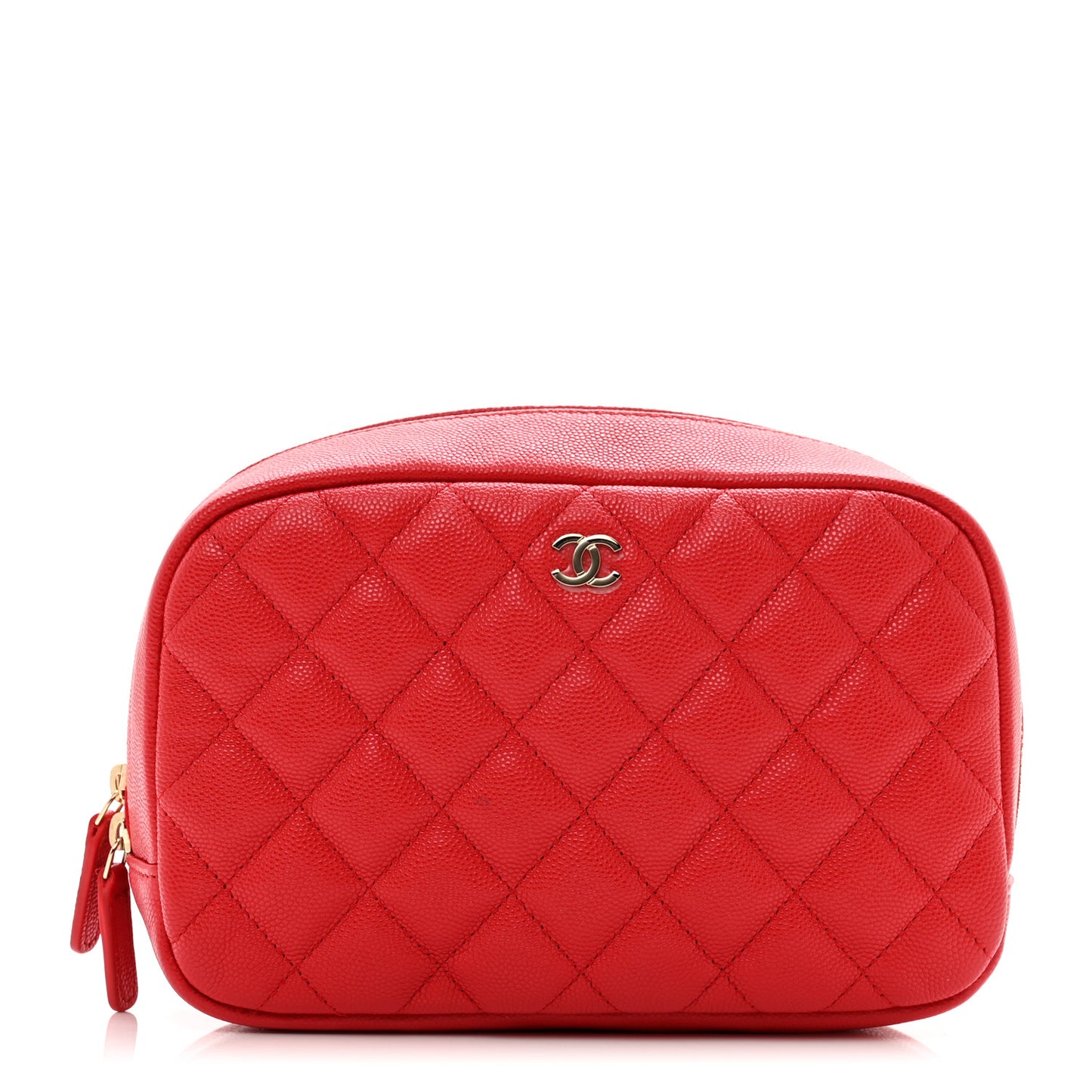 Caviar Quilted Medium Curvy Pouch Cosmetic Case Red