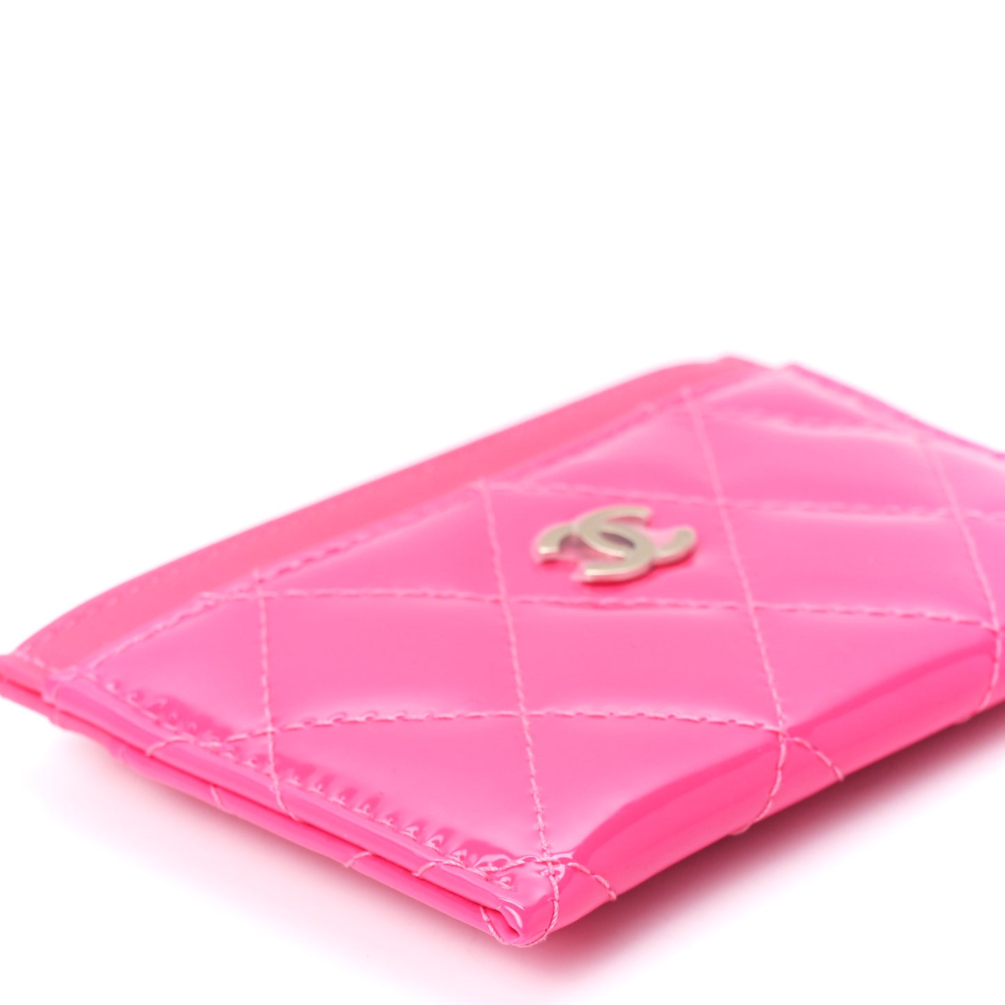 Patent Quilted Card Holder Pink