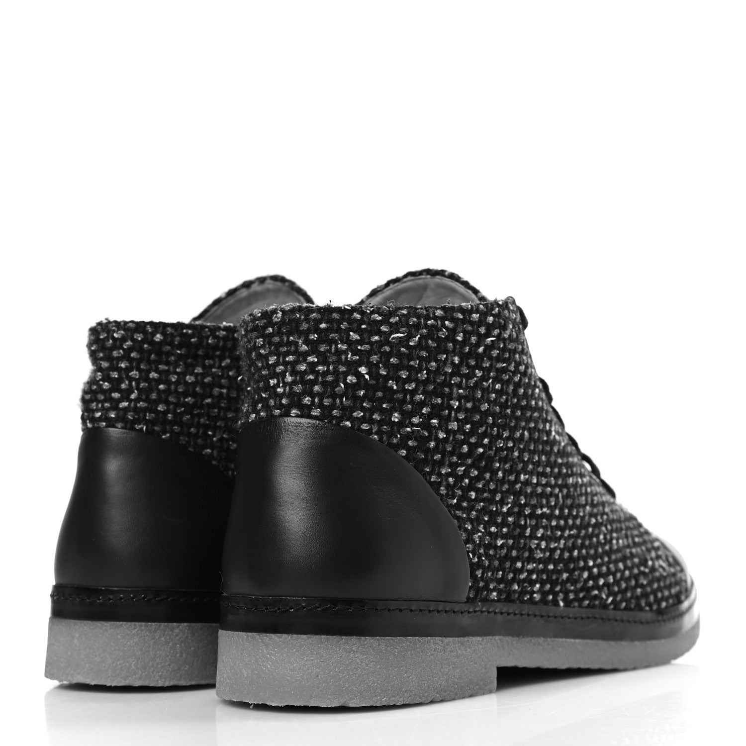 Chanel Tweed Calfskin Patent CC Lace Up Short Boots 42 Black Grey Dark Navy 4 of 8