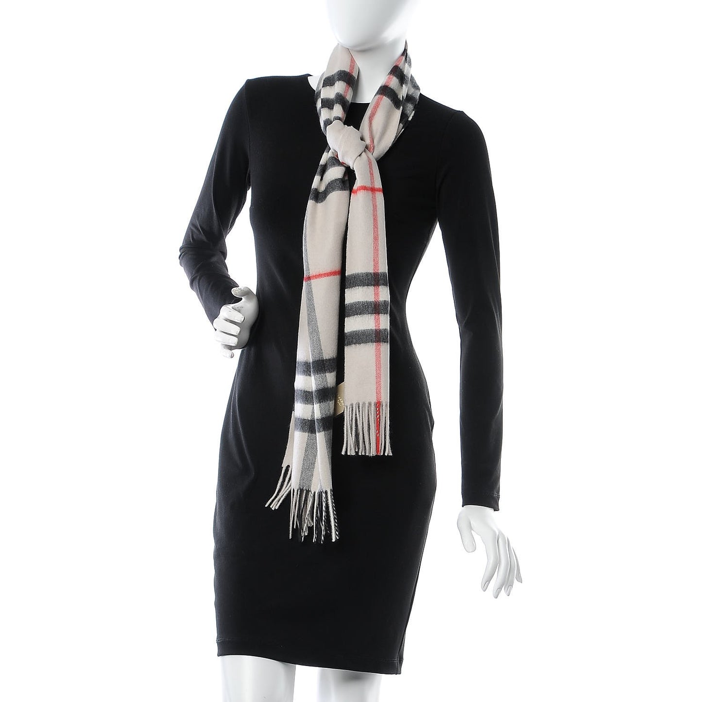 Cashmere Giant Check Fringe Scarf Stone