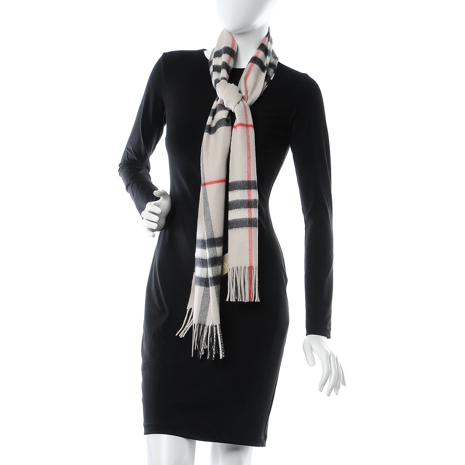 Burberry Cashmere Giant Check Fringe Scarf Stone 2 of 5