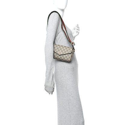 Gucci GG Supreme Monogram Textured Dollar Calfskin Web Mini Ophidia Envelope Shoulder Bag Beige Ebony New Acero 2 of 11
