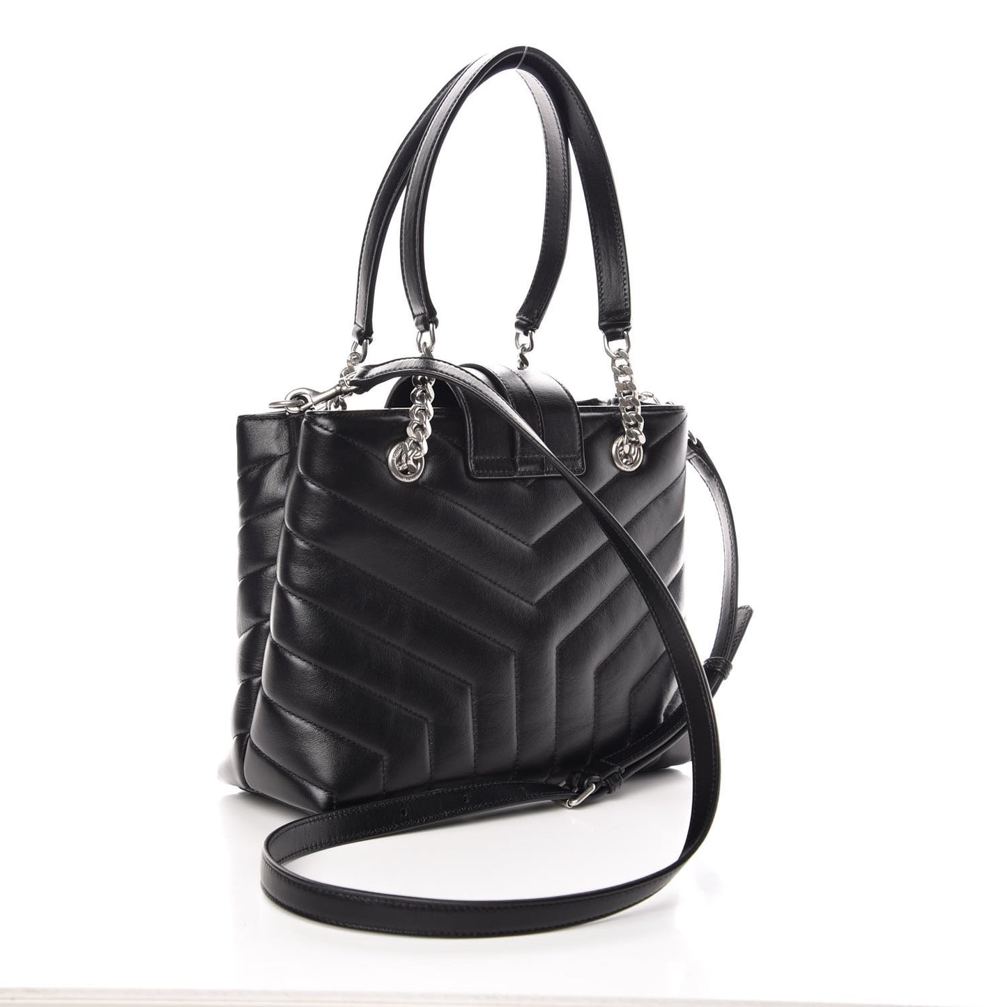 Calfskin Y Quilted Monogram Small Loulou Shopper Black