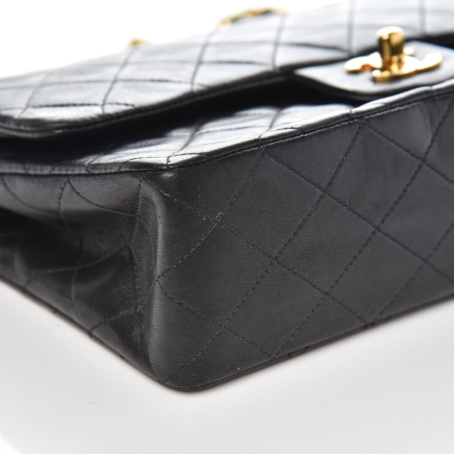Lambskin Quilted Medium Double Flap Bag Black
