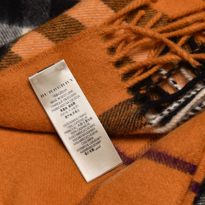 Burberry Cashmere Classic Check Fringe Scarf Copper Orange 5 of 5