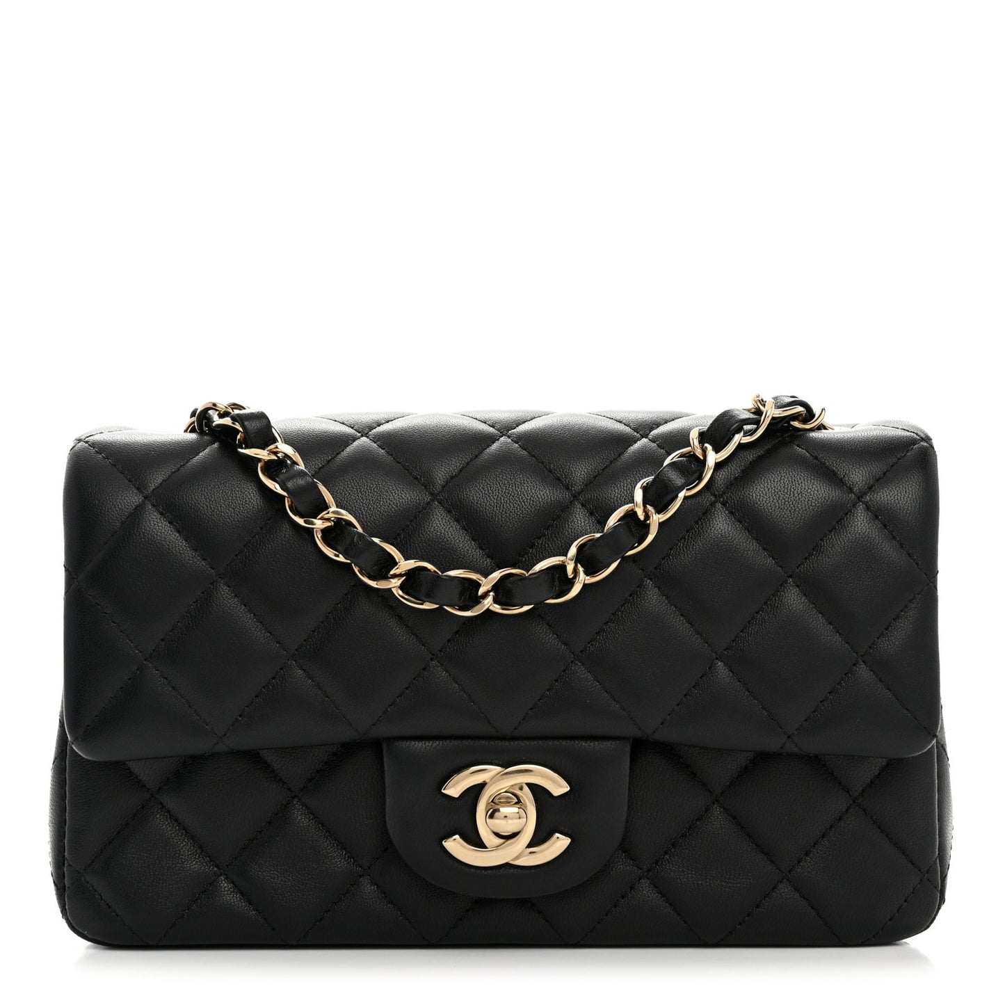 Lambskin Quilted Mini Rectangular Flap Black