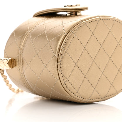 Chanel Metallic Lambskin Quilted Round Mini Vanity Case With Chain Gold 9 of 11
