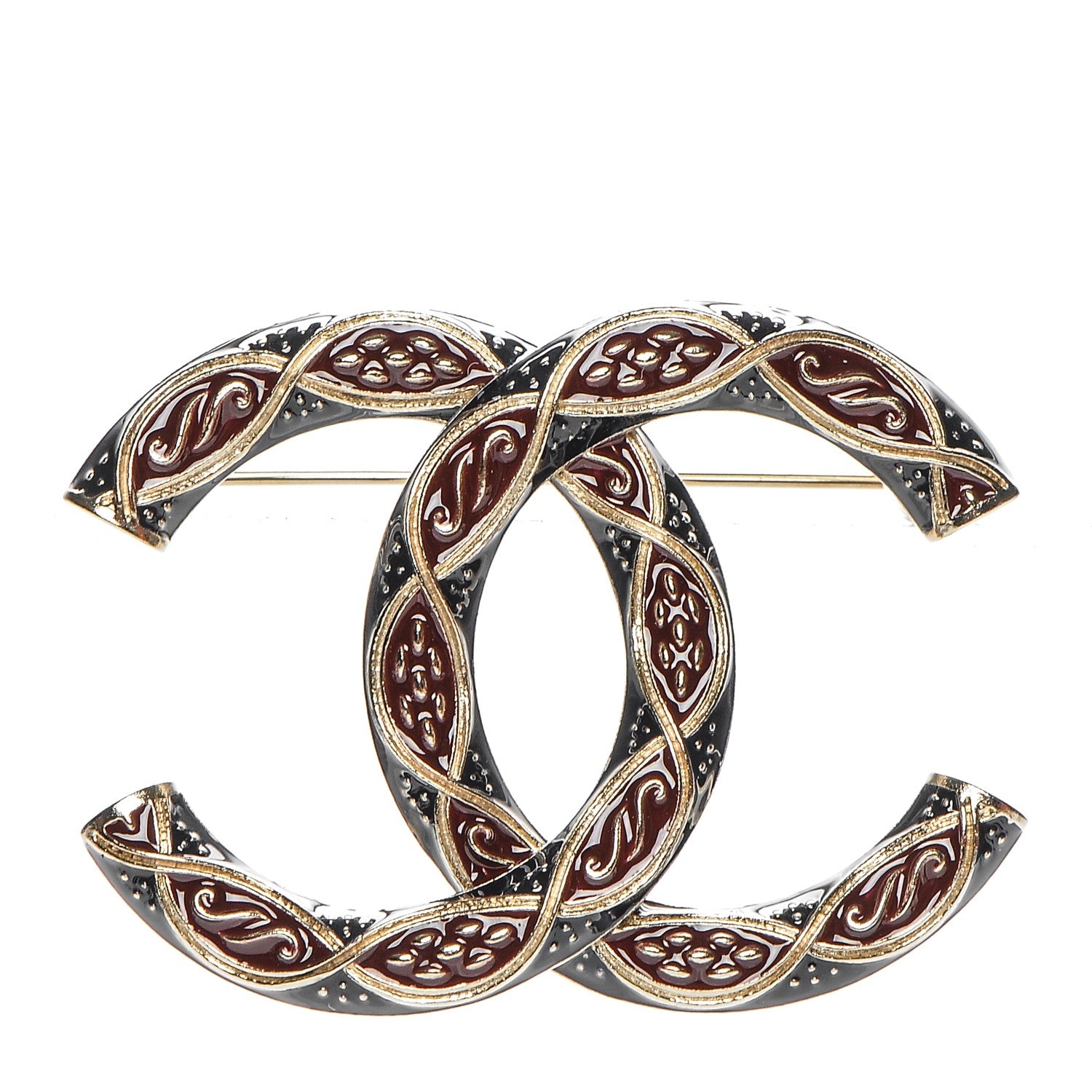 Chanel Resin CC Brooch Gold Red Blue 1 of 4