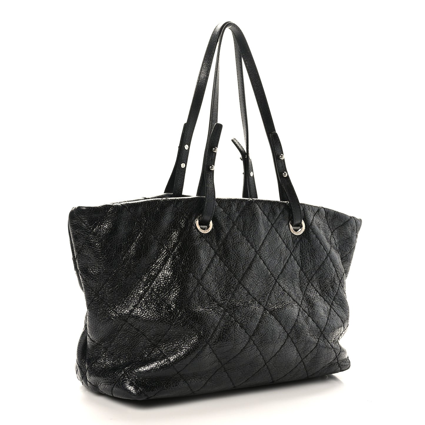 Glazed Calfskin Large On The Road Tote Black