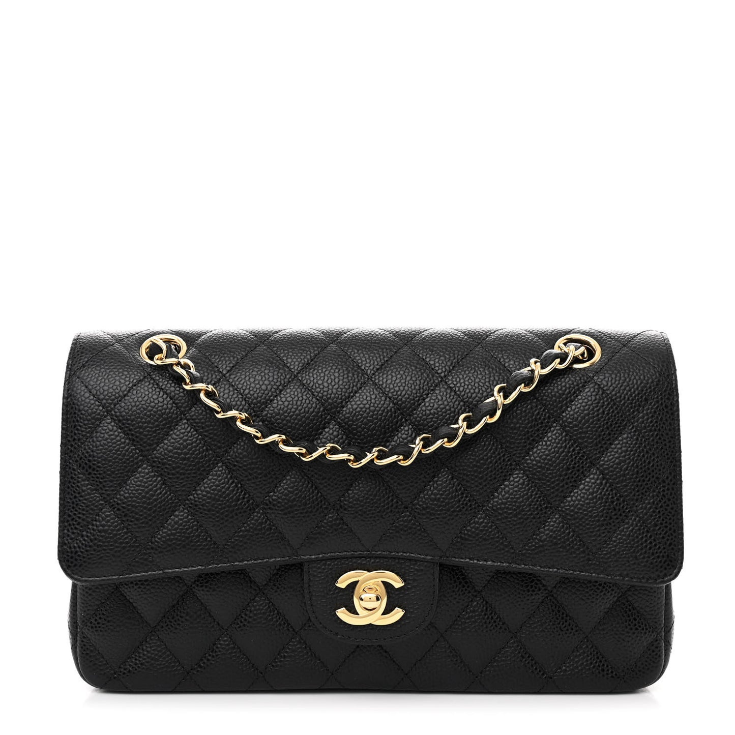 Caviar Quilted Medium Double Flap Black