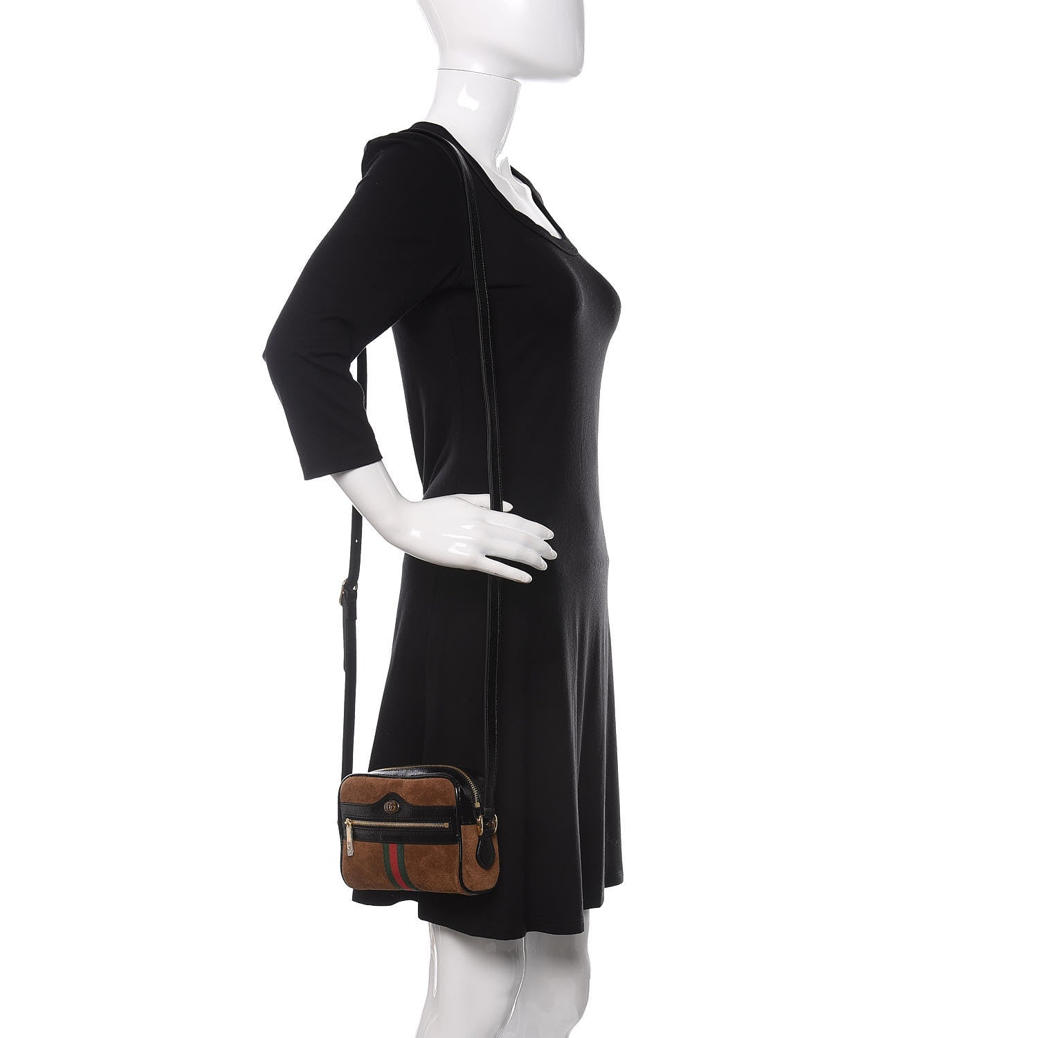 Gucci Suede Patent Web Mini Ophidia Shoulder Bag Nocciola Black 2 of 9