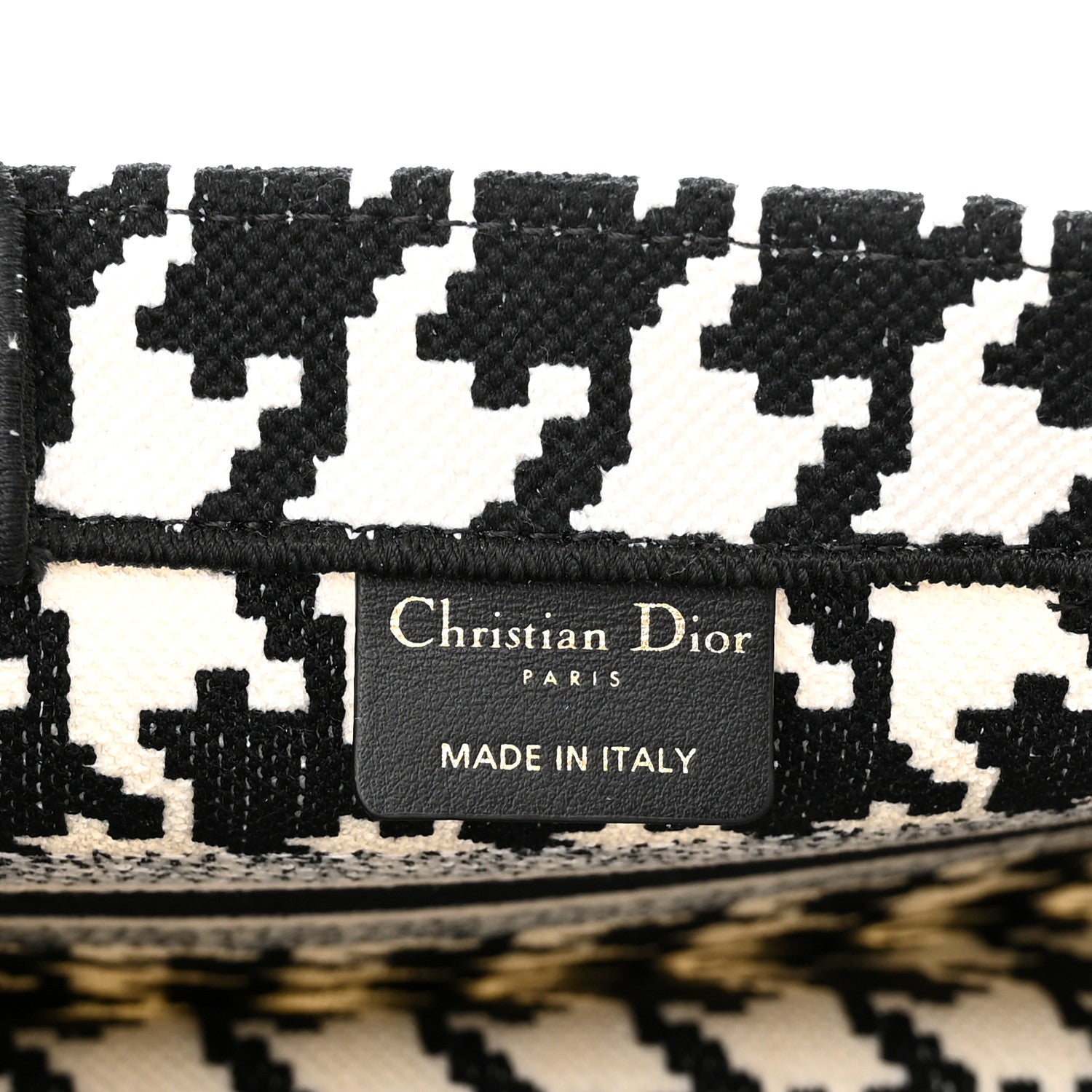 Christian Dior Canvas Houndstooth Embroidered Small Book Tote Black White 6 of 10