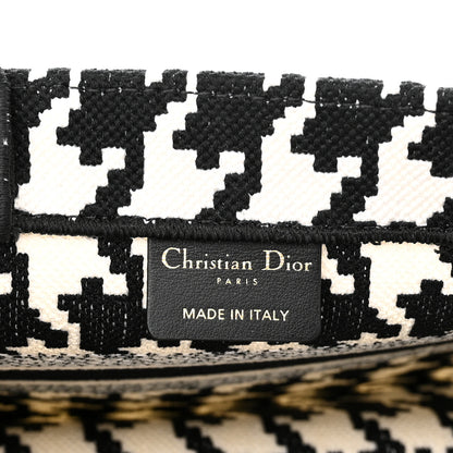 Christian Dior Canvas Houndstooth Embroidered Small Book Tote Black White 6 of 10