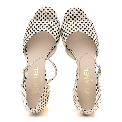 Chanel Printed Calfskin Polka Dot CC Platform Sandals 37 Ivory Black 2 of 9