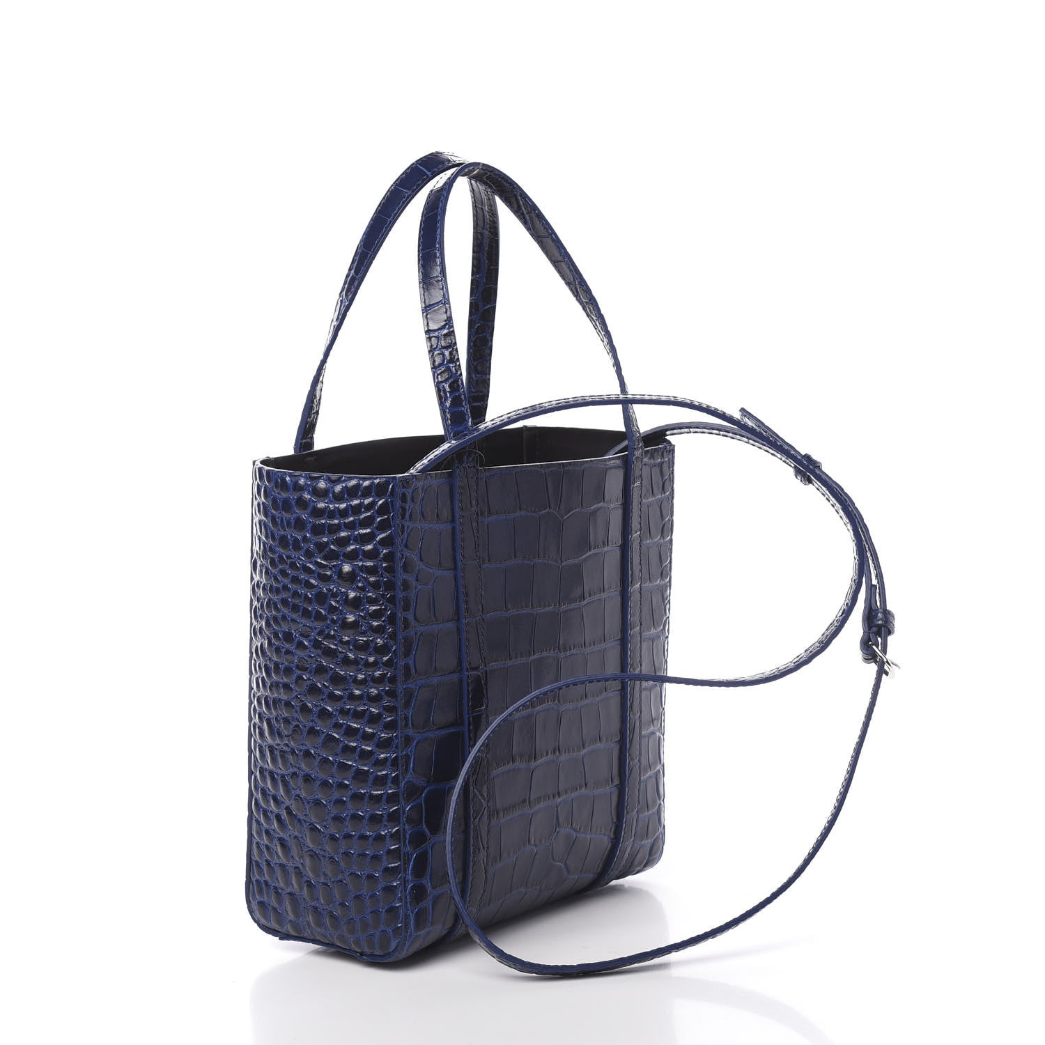 Balenciaga Shiny Calfskin Logo Crocodile Embossed XXS Everyday Tote Indigo 4 of 10