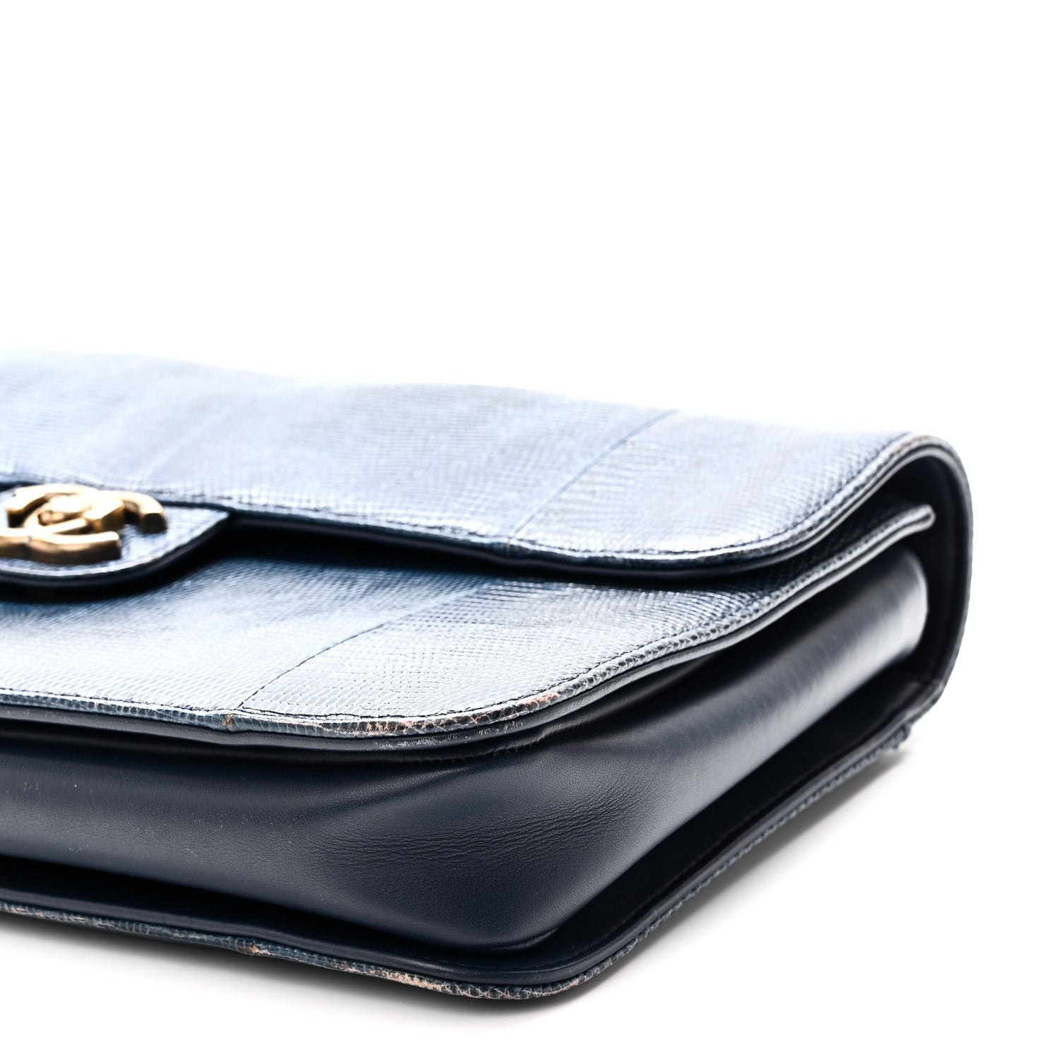 Chanel Lizard Lambskin Quilted Large Perfect Edge Flap Blue 10 of 10